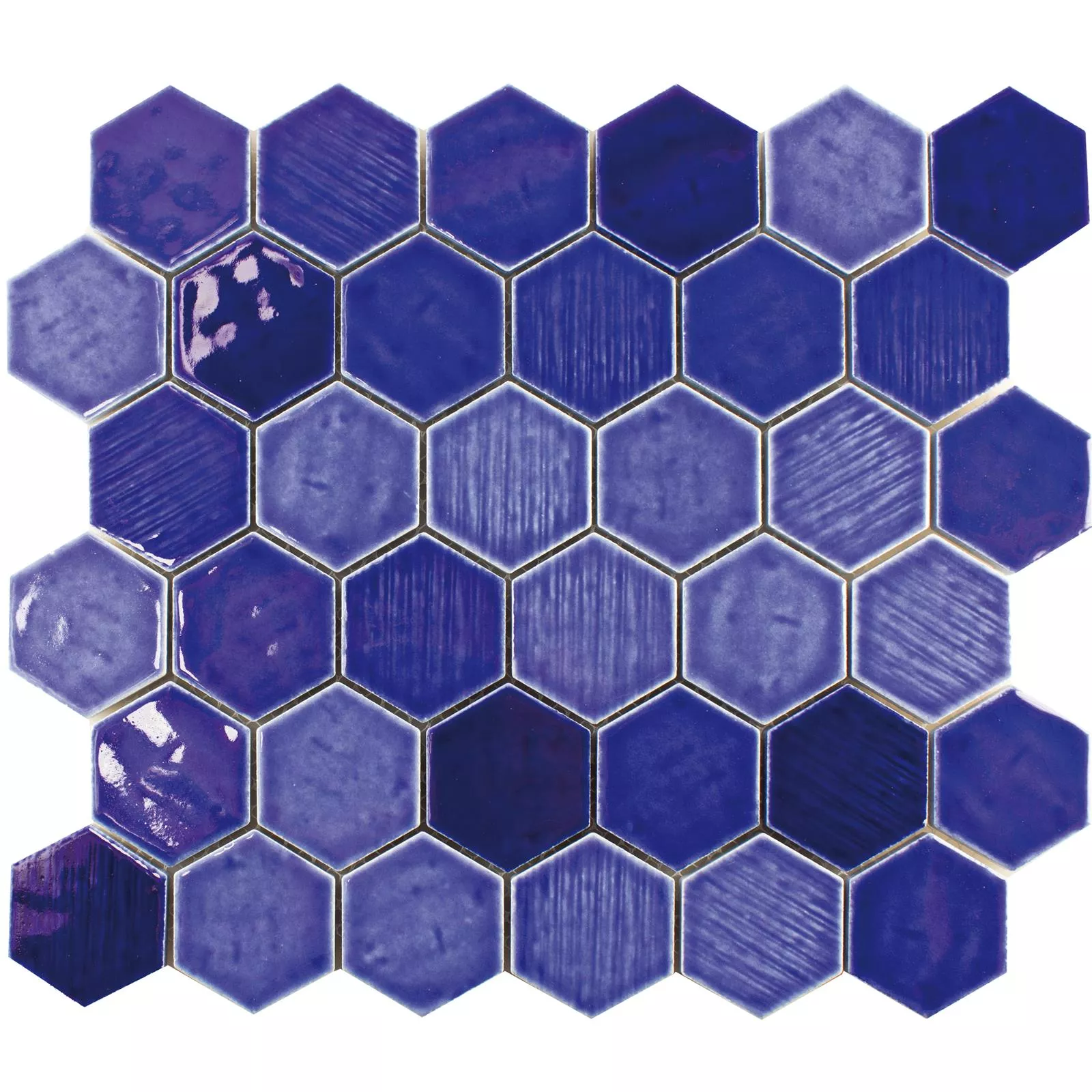 Keramik Mosaikfliese Roseburg Hexagon Glänzend Blau