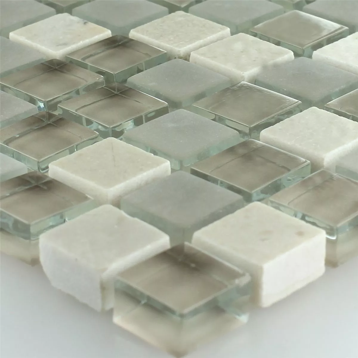 Muster von Mosaikfliesen Glas Marmor Barbuda Creme 