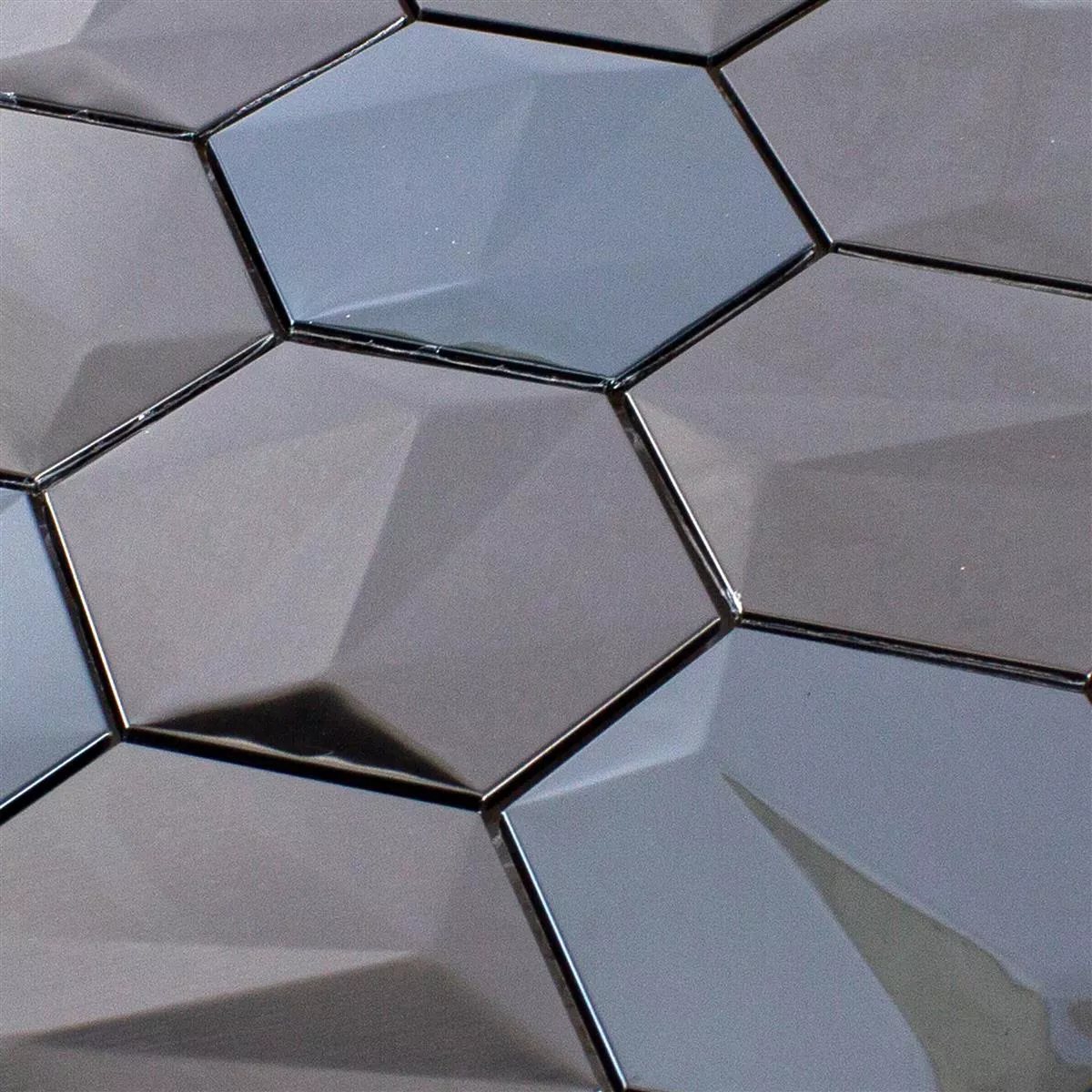 Muster von Edelstahl Mosaikfliesen Durango Hexagon 3D Braun