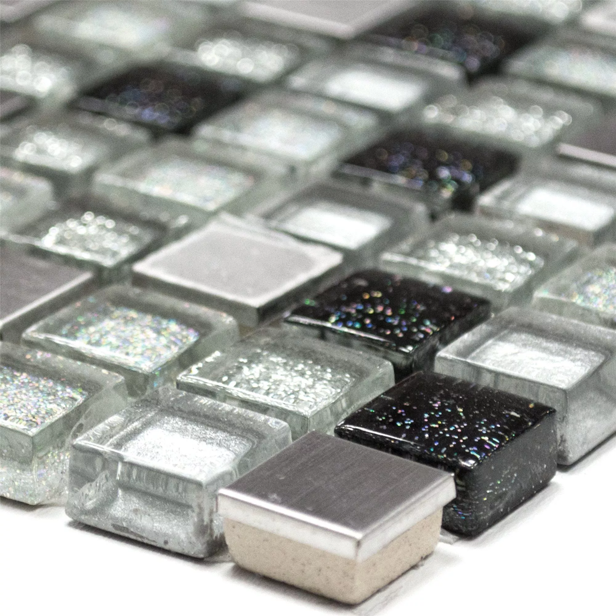 Muster von Glas Edelstahl Metall Mosaikfliesen Silber Schwarz
