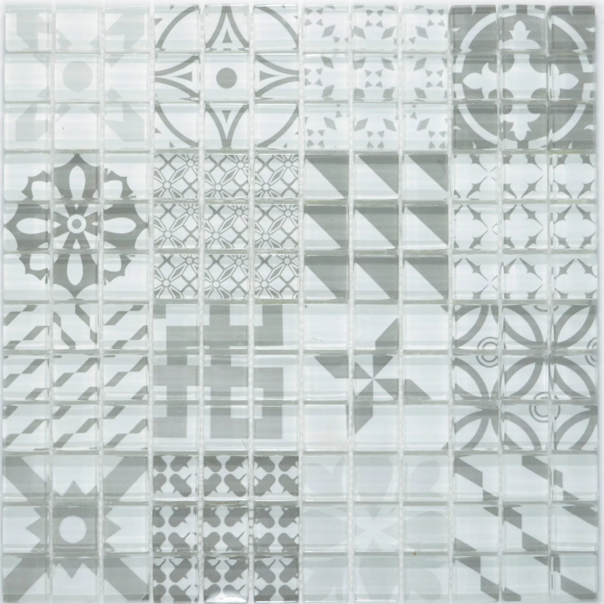 Muster von Glasmosaik Retrofliesen Noya Vintage Grau