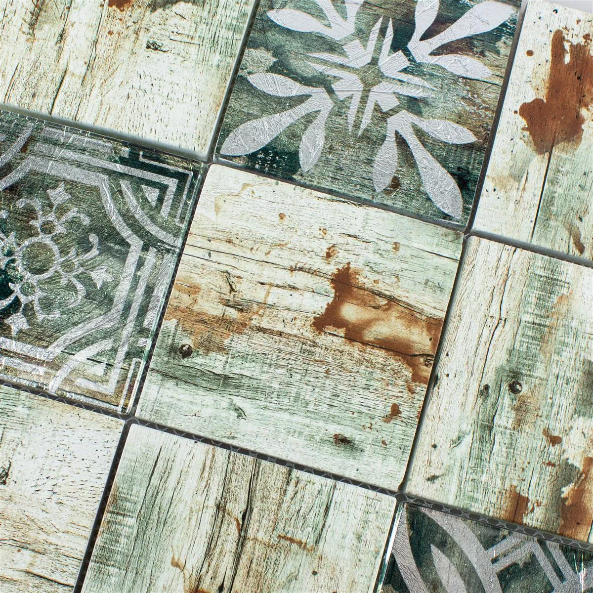 Muster von Glasmosaik Fliesen Holzoptik Township Beige Braun Q98