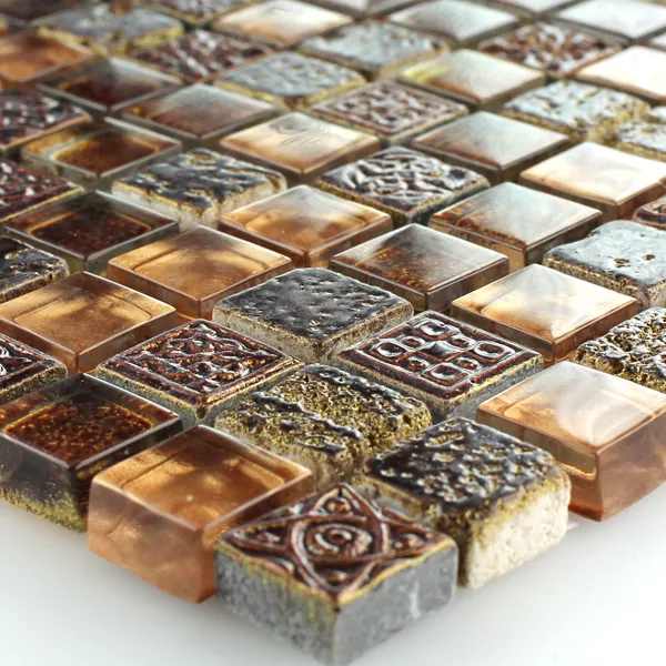 Muster von Mosaikfliesen Escimo Glas Naturstein Mix Braun Gold