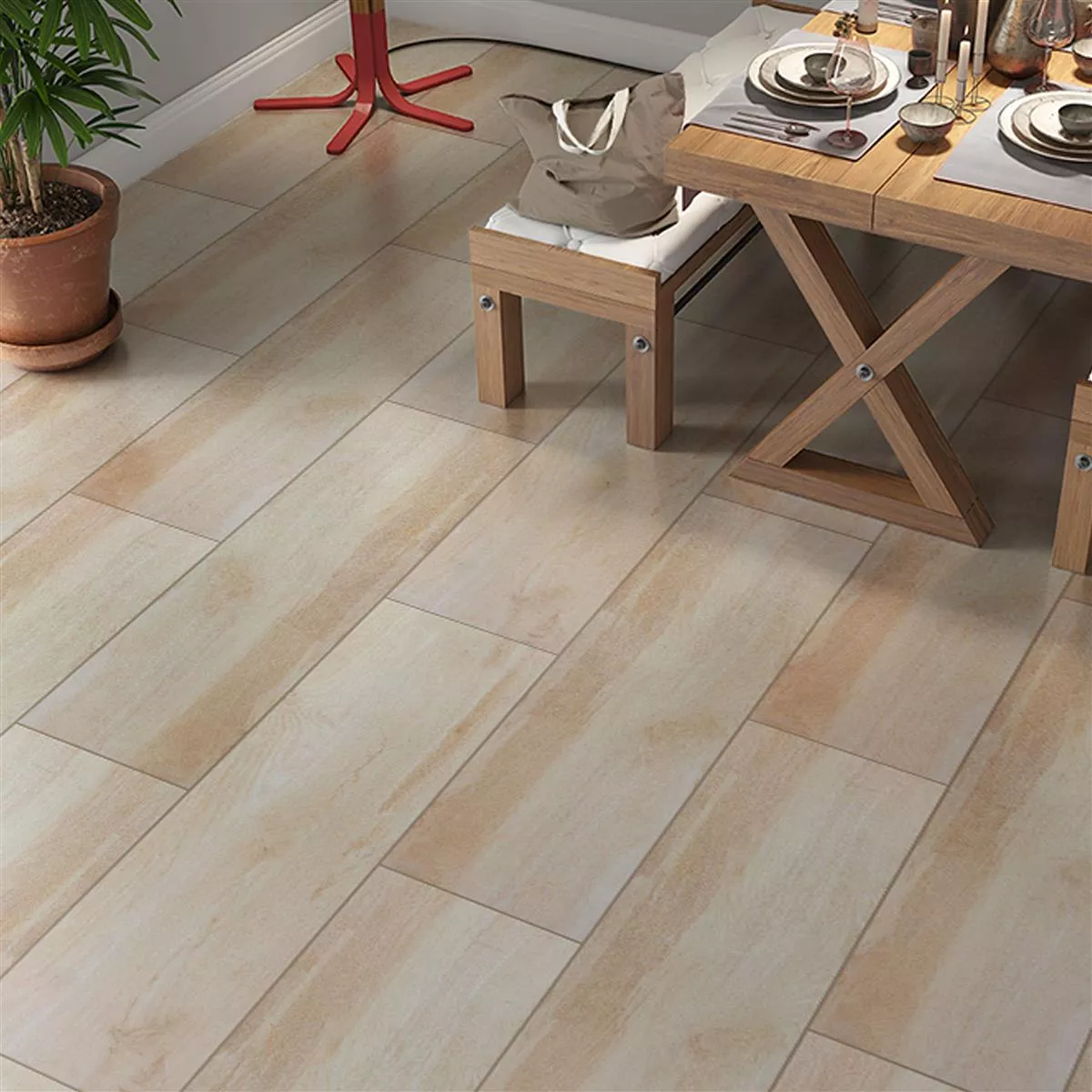 Muster von Bodenfliesen Holzoptik Caledonia Beige 30x120cm