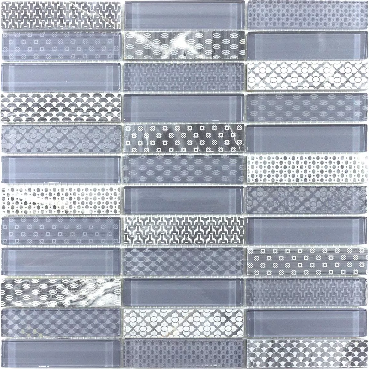 Glas Naturstein Mosaik Fliesen Celestiana Ornament Brick Grau Mix