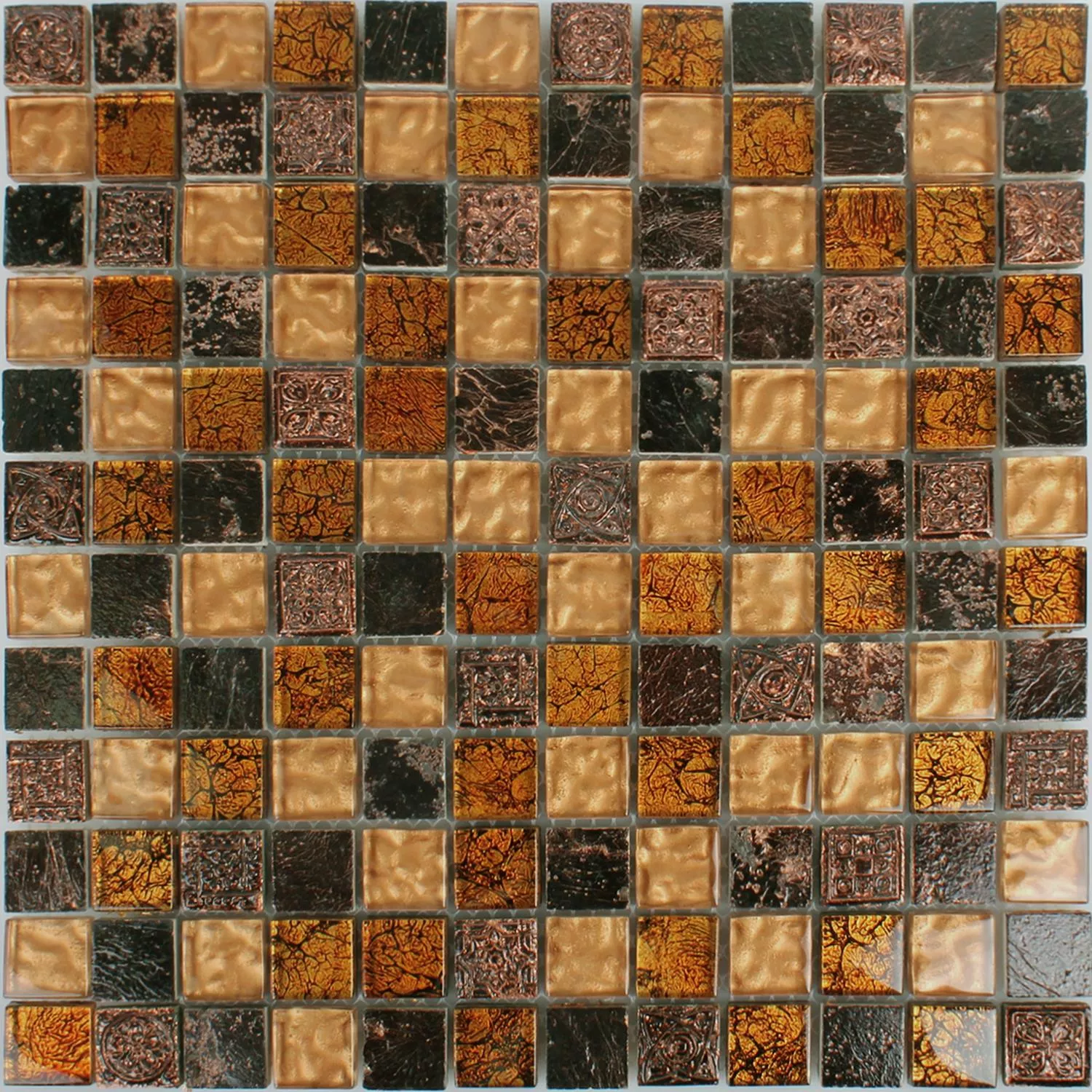 Muster von Mosaikfliesen Glas Naturstein Maya Brown