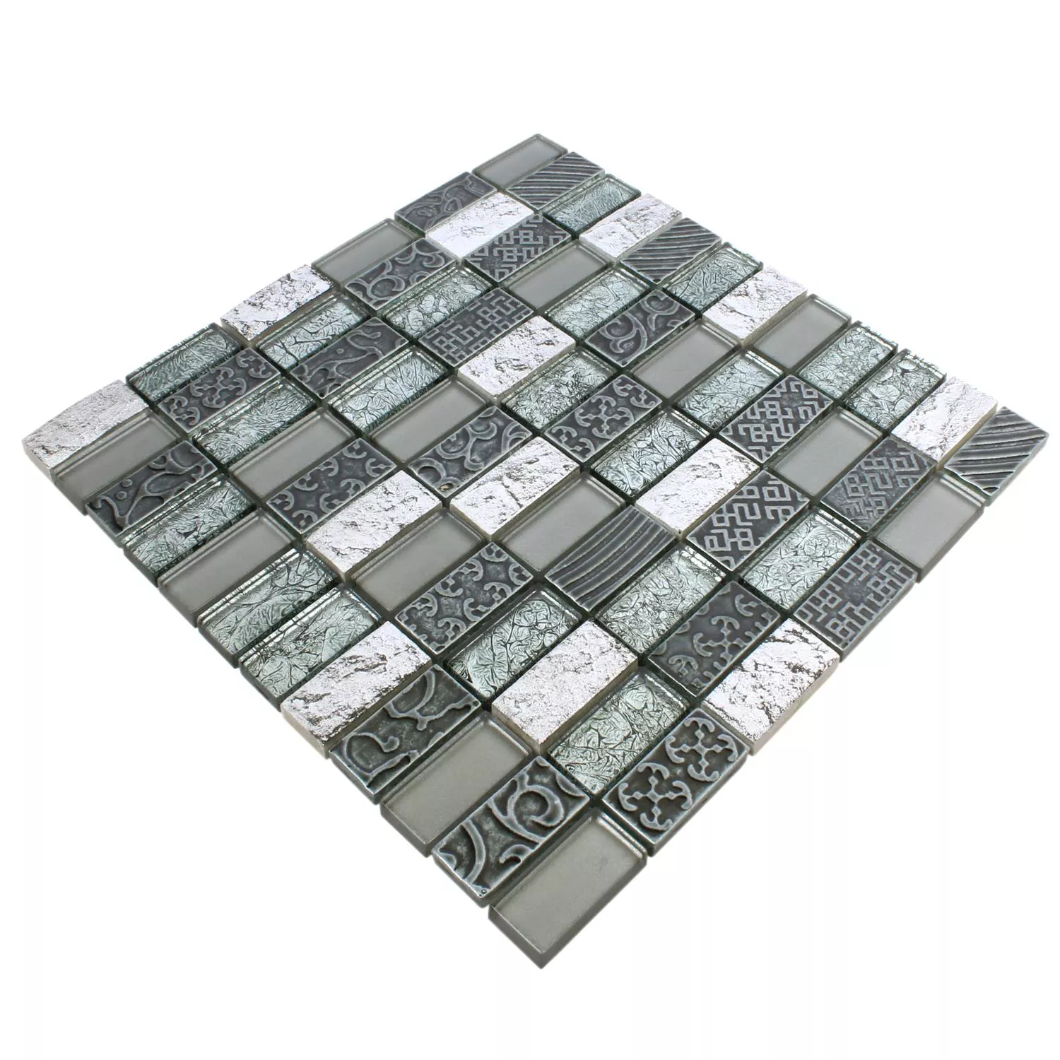 Muster von Mosaikfliesen Glas Naturstein Piroshka Silber