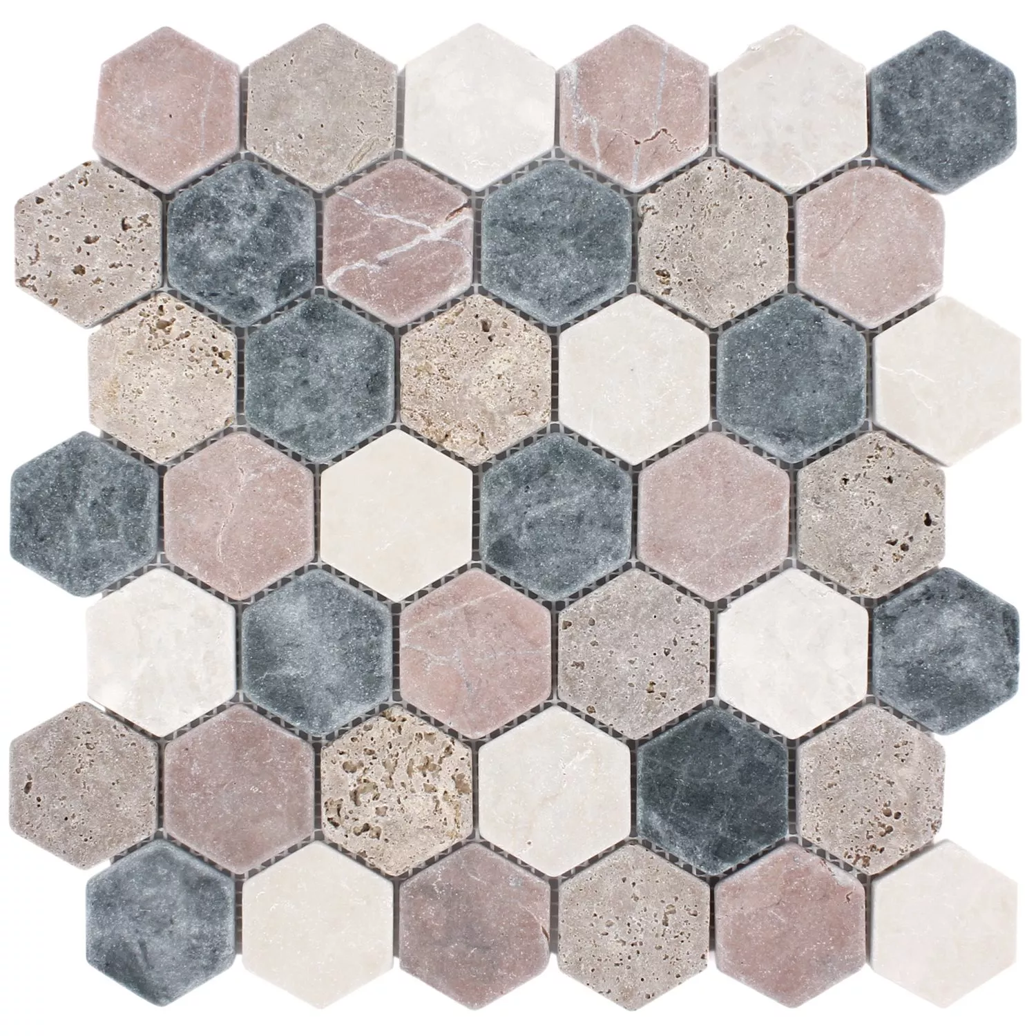 Muster von Mosaikfliesen Marmor Tarsus Hexagon Bunt