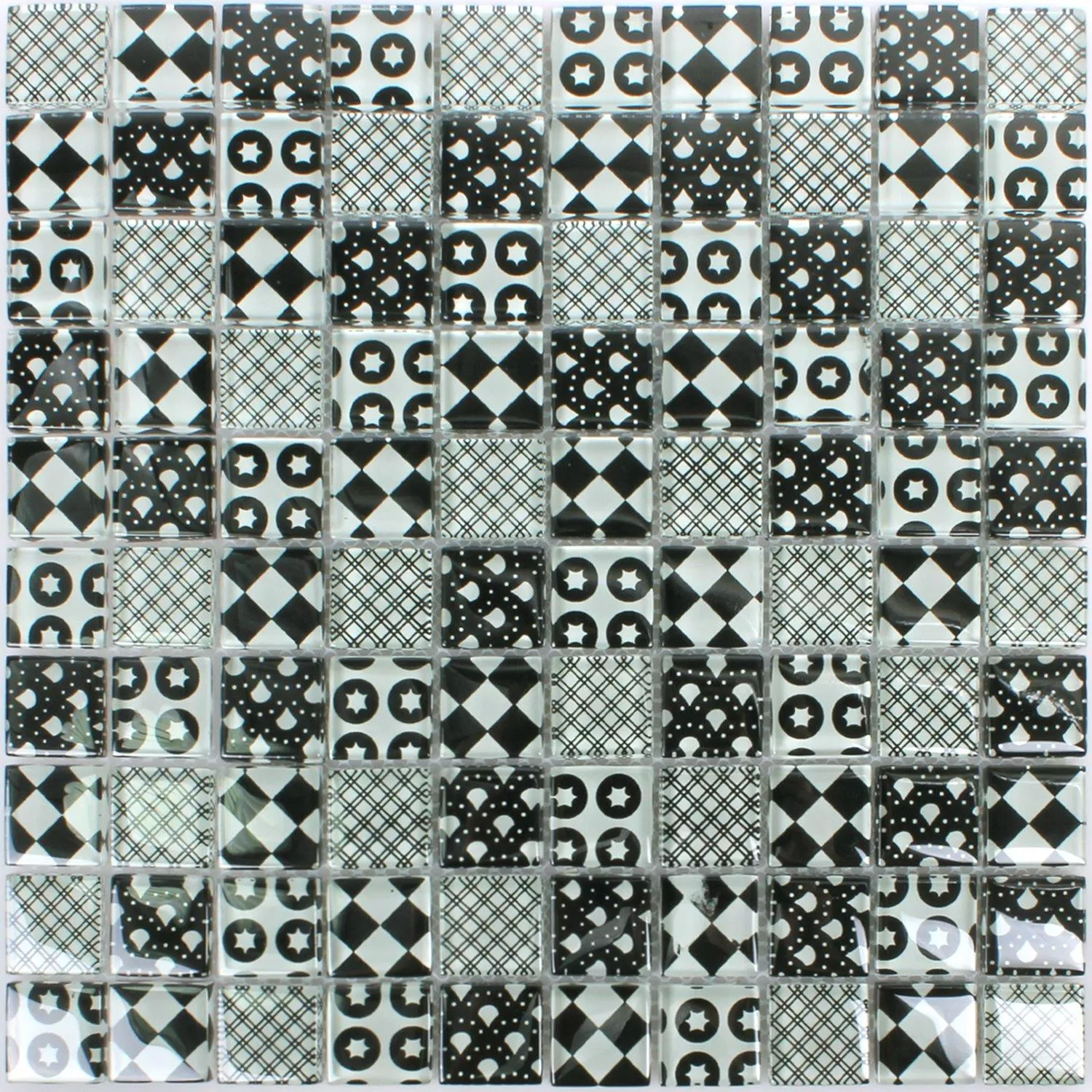 Muster von Mosaikfliesen Glas Rainbow Schwarz Weiss