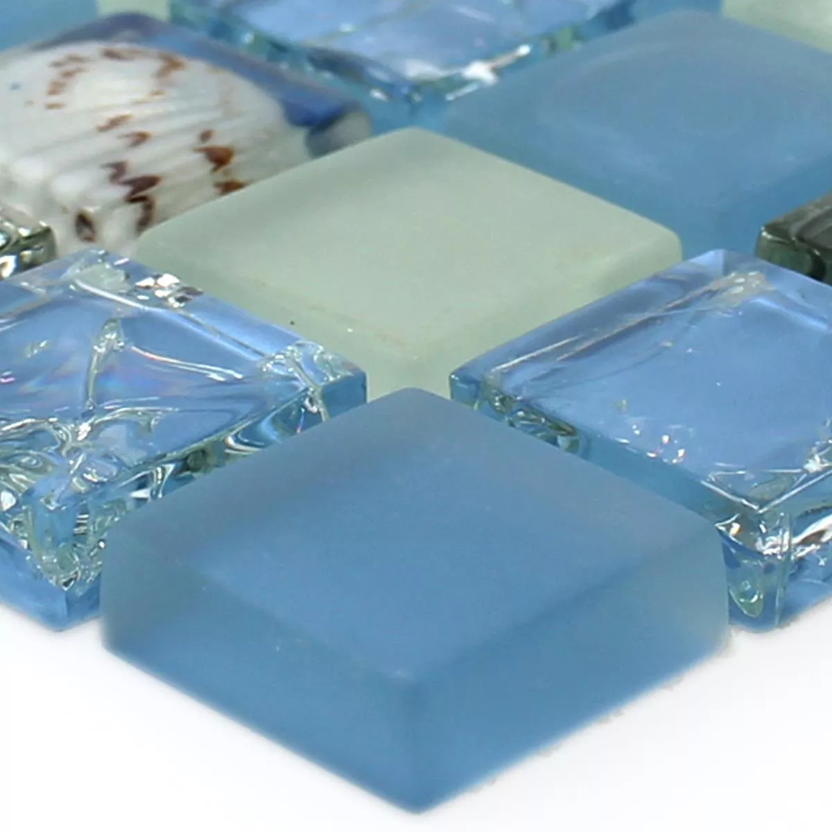 Muster von Glas Muschel Mosaikfliesen Byron Blau Mix