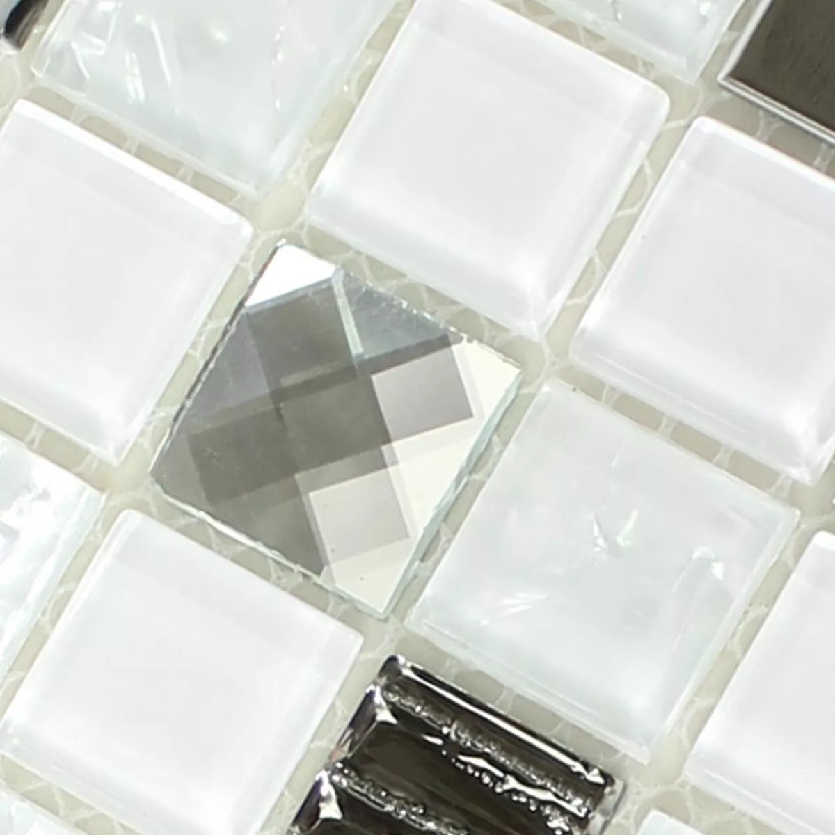 Muster von Glas Edelstahl Mosaik Amasya Selbstklebend Weiss Silber