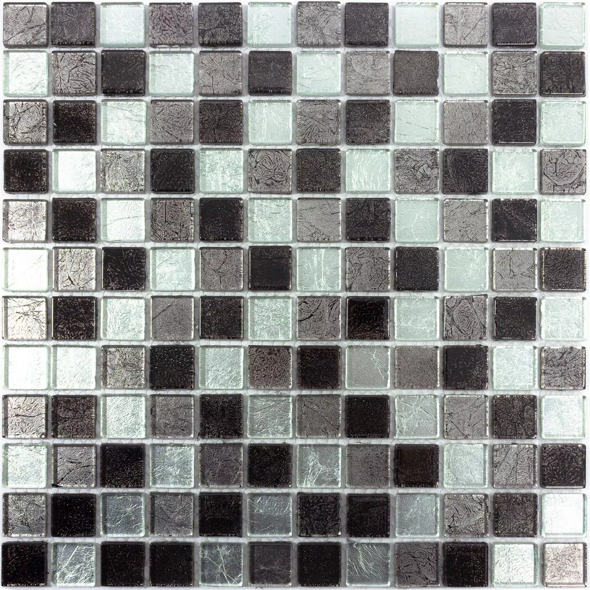 Mosaikfliesen Glas Bonnie Crystal Struktur Schwarz Silber Grau