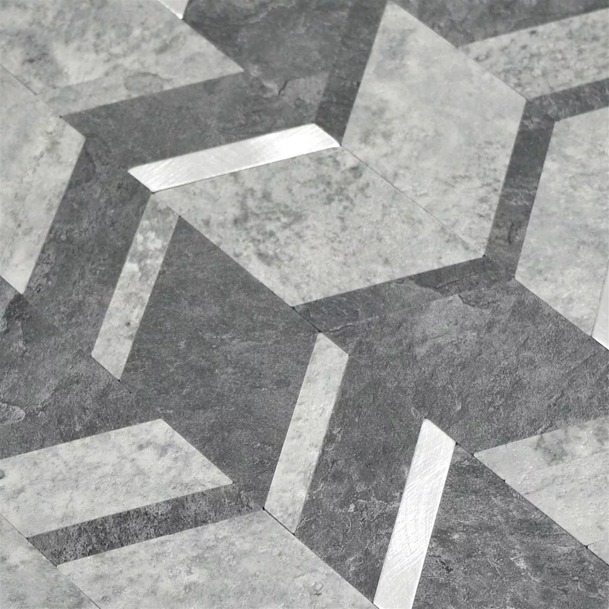 Muster von Vinyl Mosaikfliesen Meridian Steinoptik Schwarz Silber