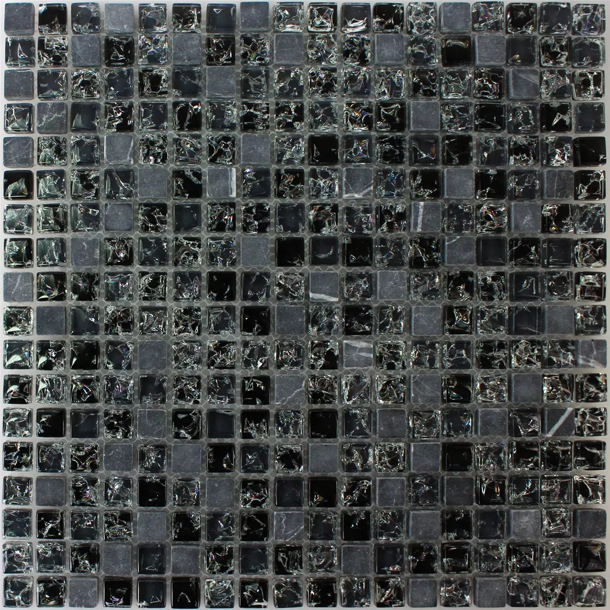 Muster von Mosaikfliesen Glas Naturstein Bruchglas Schwarz