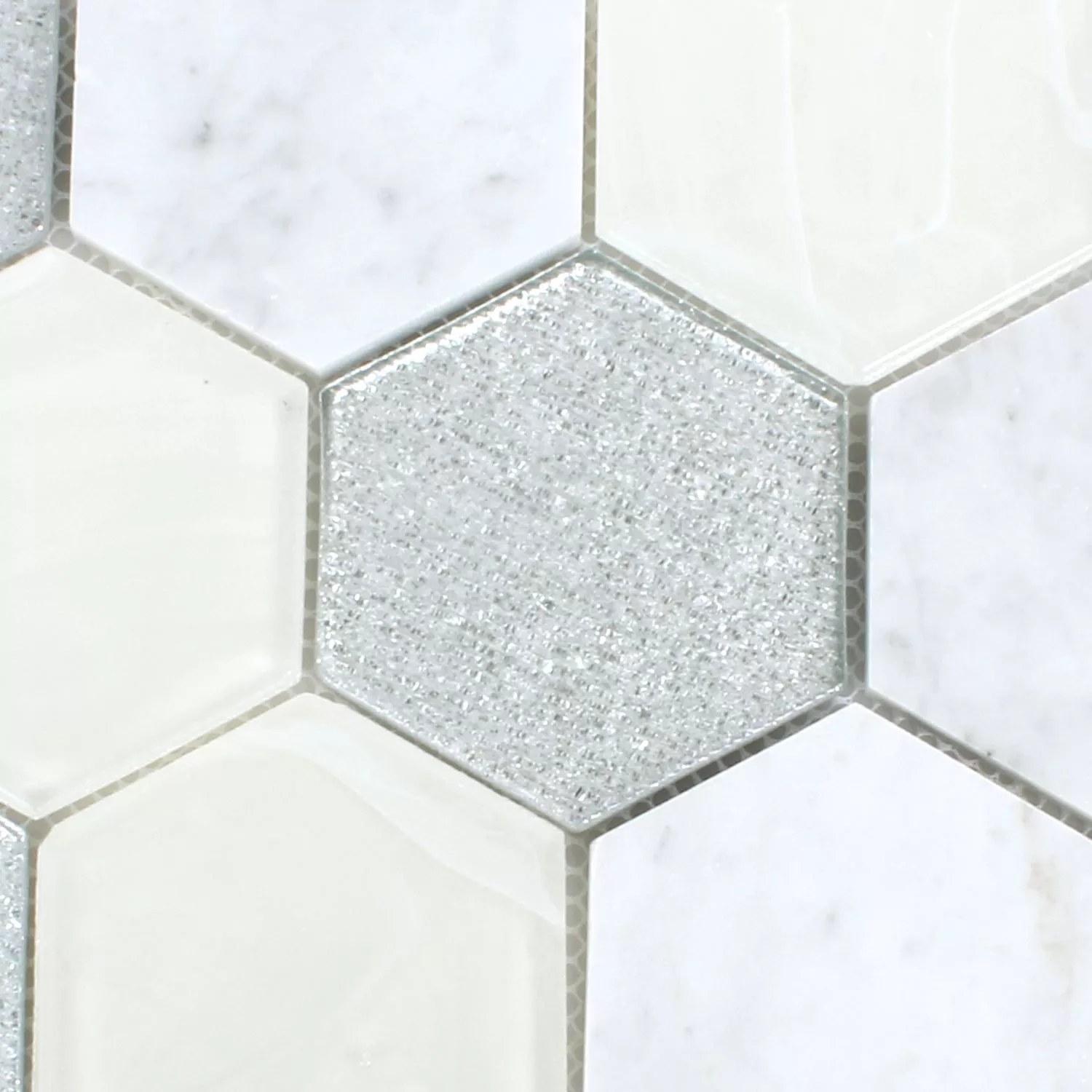 Mosaikfliesen Hexagon Lipari Silber Grau