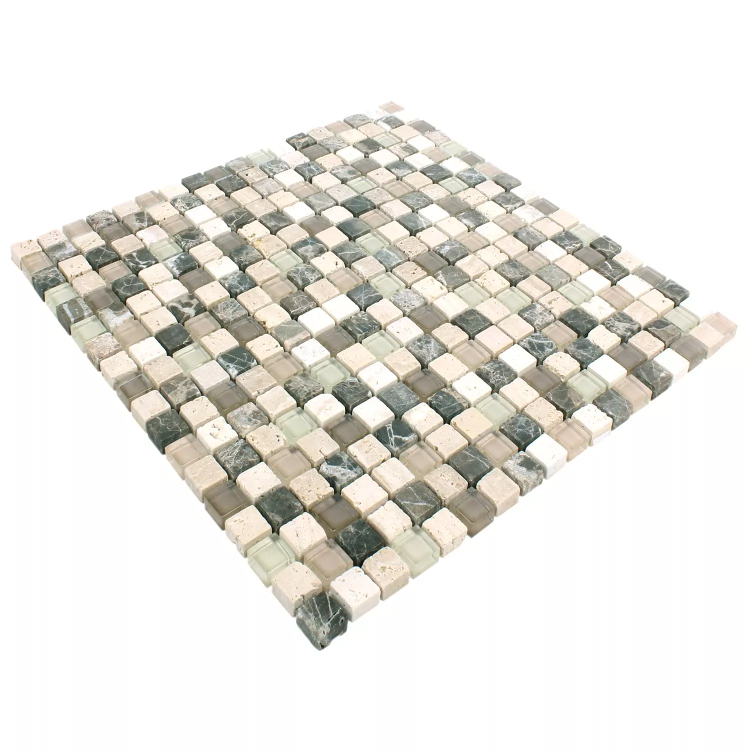Muster von Mosaikfliesen Milos Glas Naturstein Mix Braun Beige Quadrat