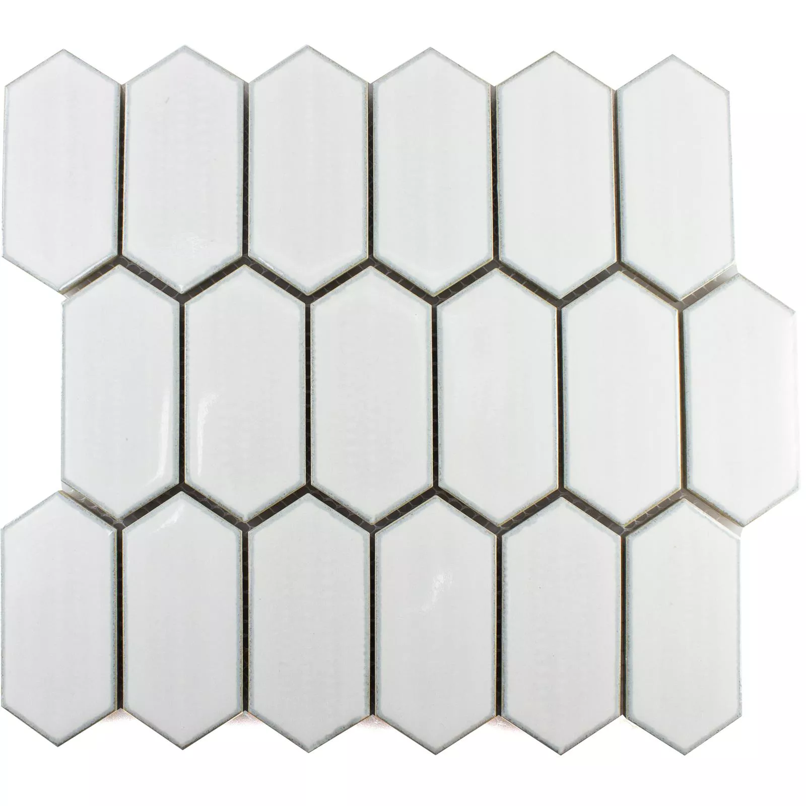 Muster von Keramik Mosaikfliesen McCook Hexagon Lang Weiß