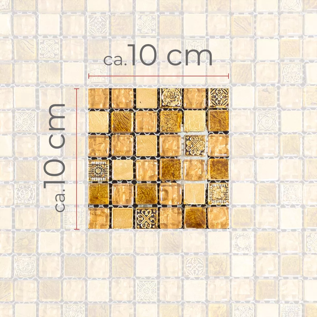 Muster von Glas Marmor Mosaikfliesen Majestic Beige Gold