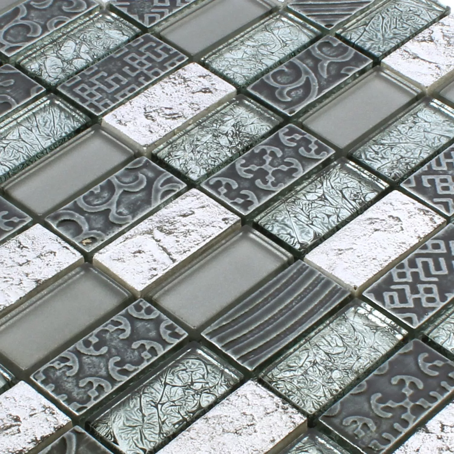 Mosaikfliesen Glas Naturstein Piroshka Silber