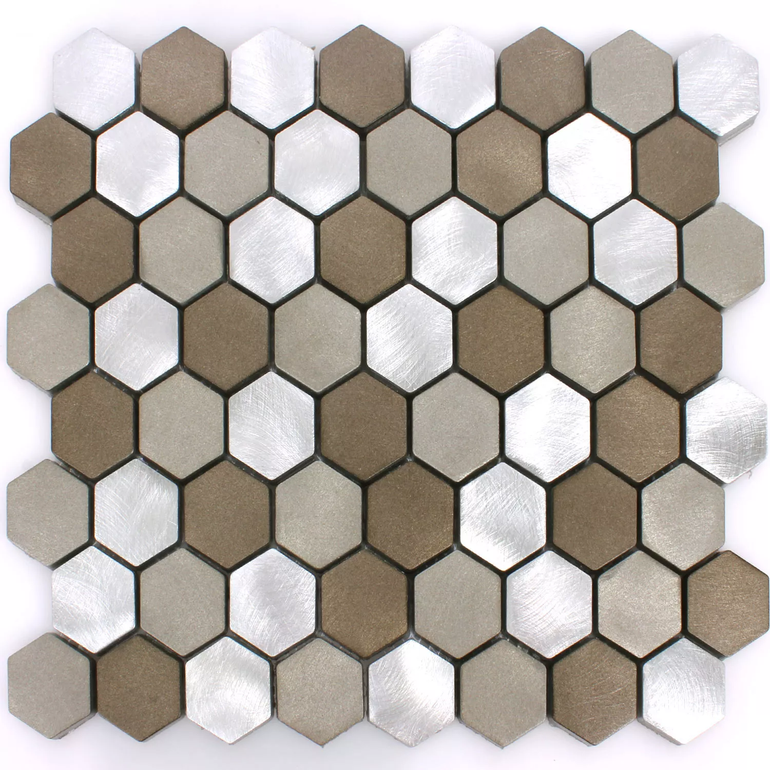 Muster von Mosaikfliesen Aluminium Apache Sechseck Braun Silber