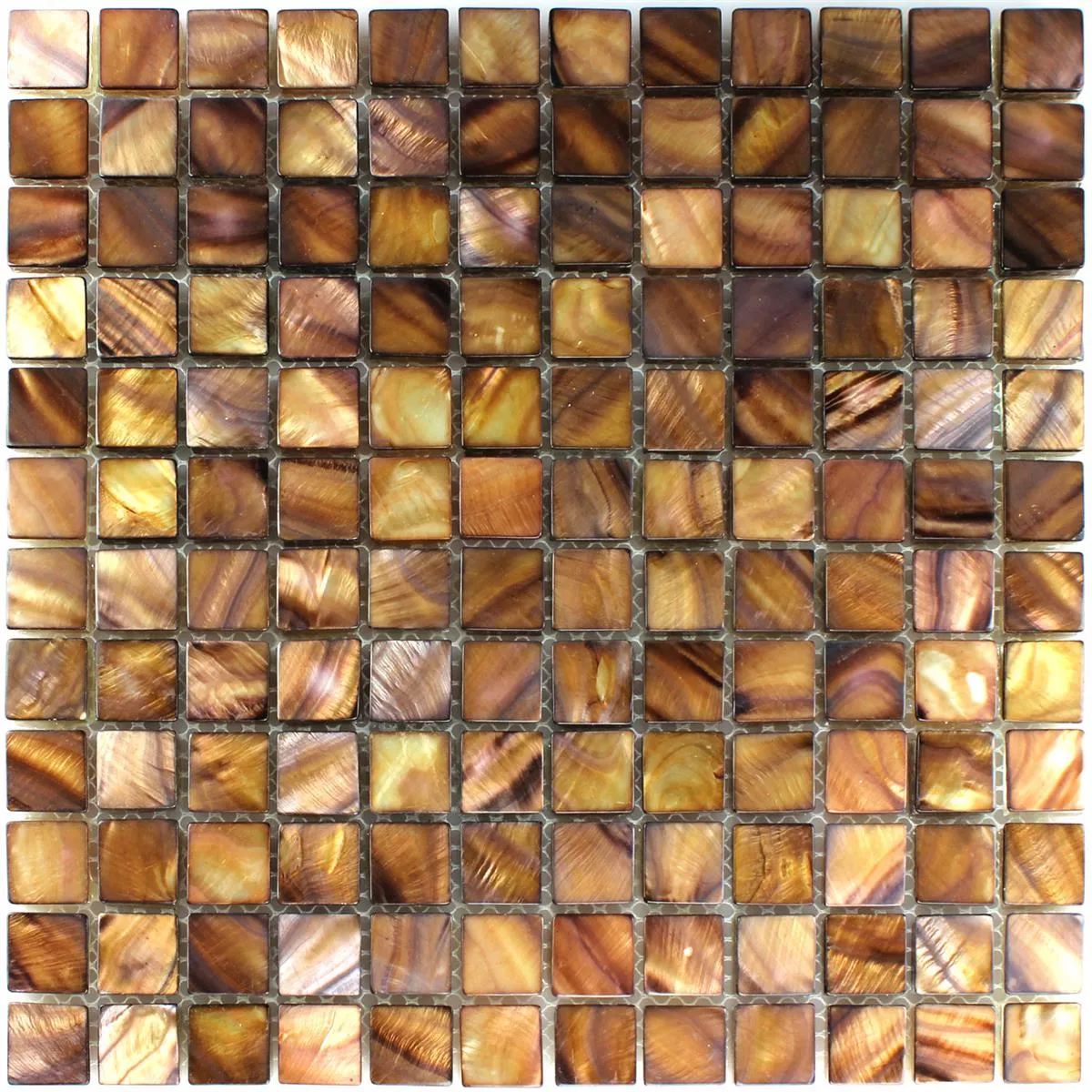 Mosaikfliesen Glas Perlmutt Effekt Braun Gold 23x23x8mm