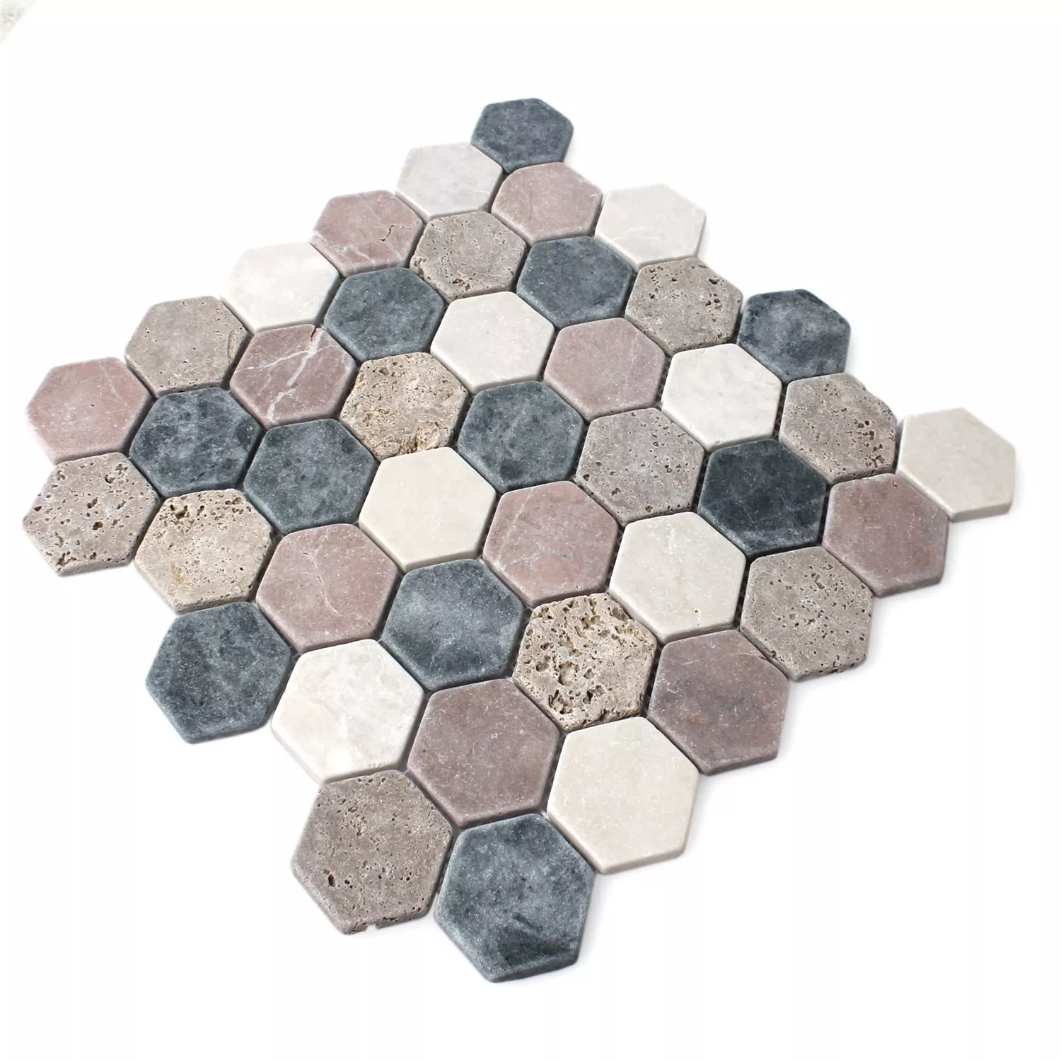 Mosaikfliesen Marmor Tarsus Hexagon Bunt