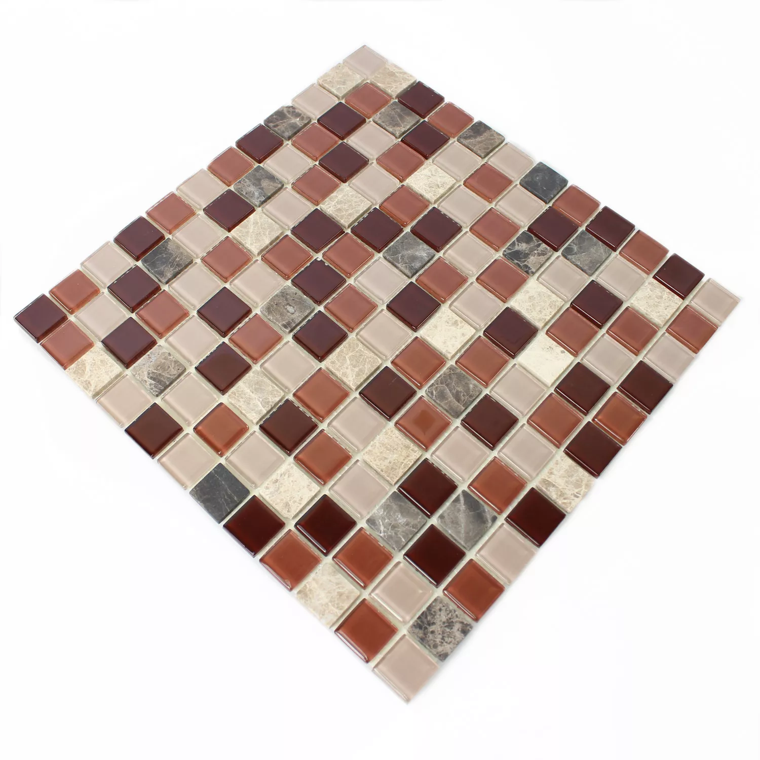 Muster von Selbstklebende Mosaikfliesen Naturstein Glas Beige Braun Emperador