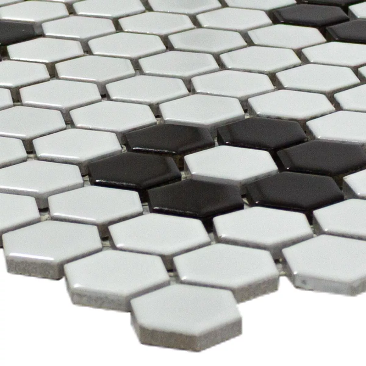 Keramik Mosaikfliese Hexagon Osaka Schwarz Weiss