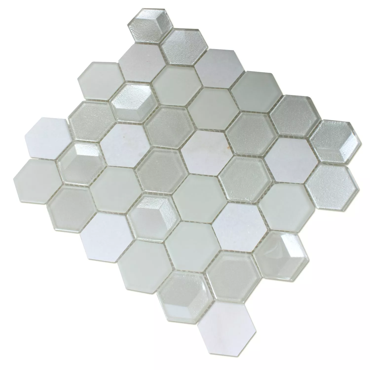 Mosaikfliesen Hexagon Glas Naturstein Weiss 3D