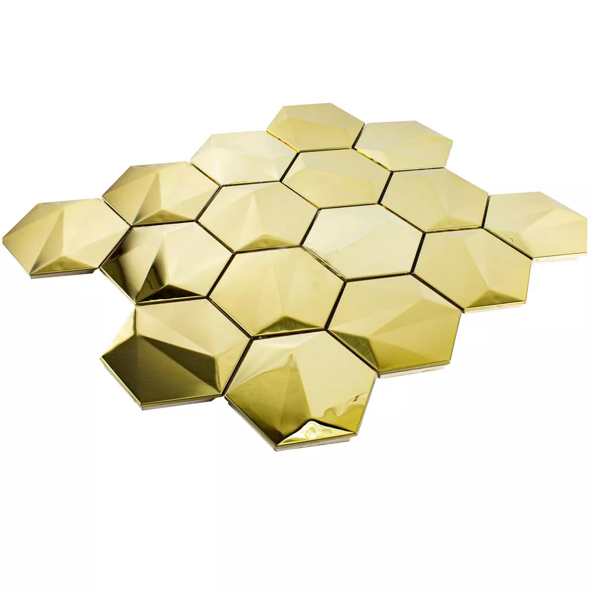 Edelstahl Mosaikfliesen Durango Hexagon 3D Gold