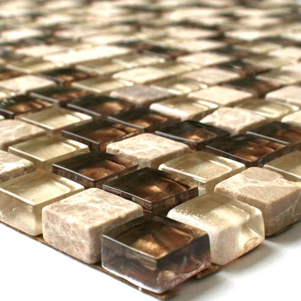 Muster von Mosaikfliesen Glas Marmor Naturstein Beige Gold