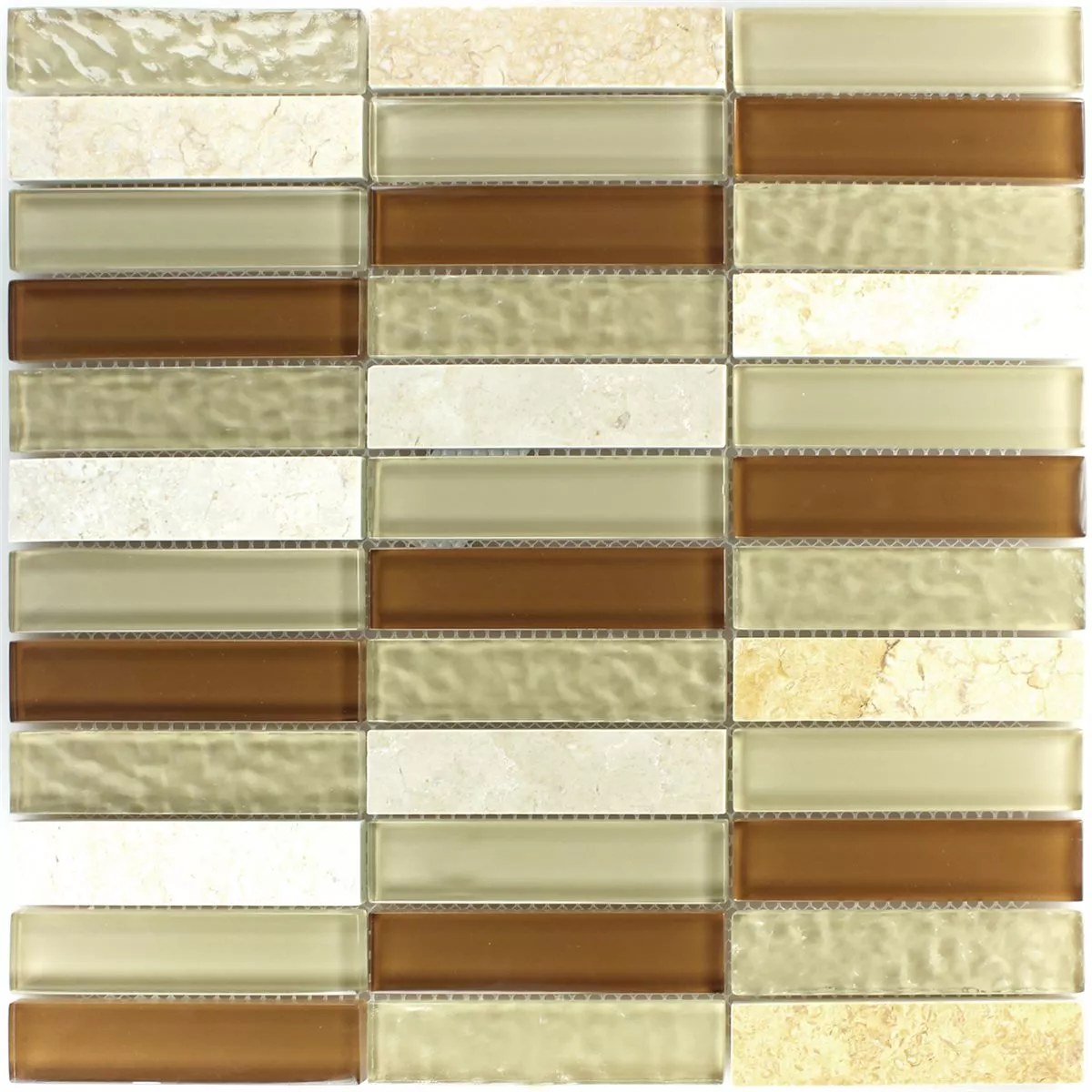 Muster von Mosaikfliesen Glas Naturstein Braun Beige Stripes