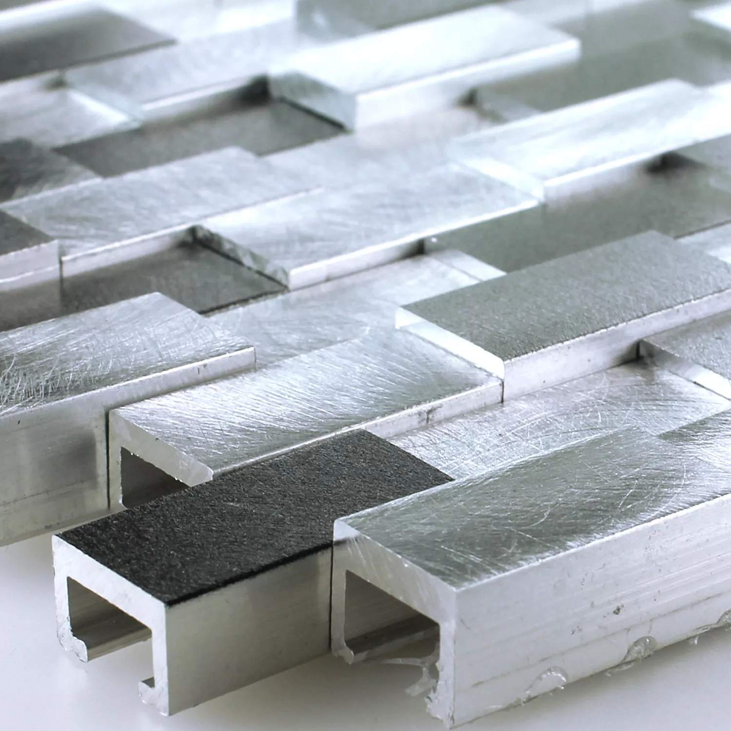 Mosaikfliesen Aluminium Metall Langley 3D Schwarz Grau