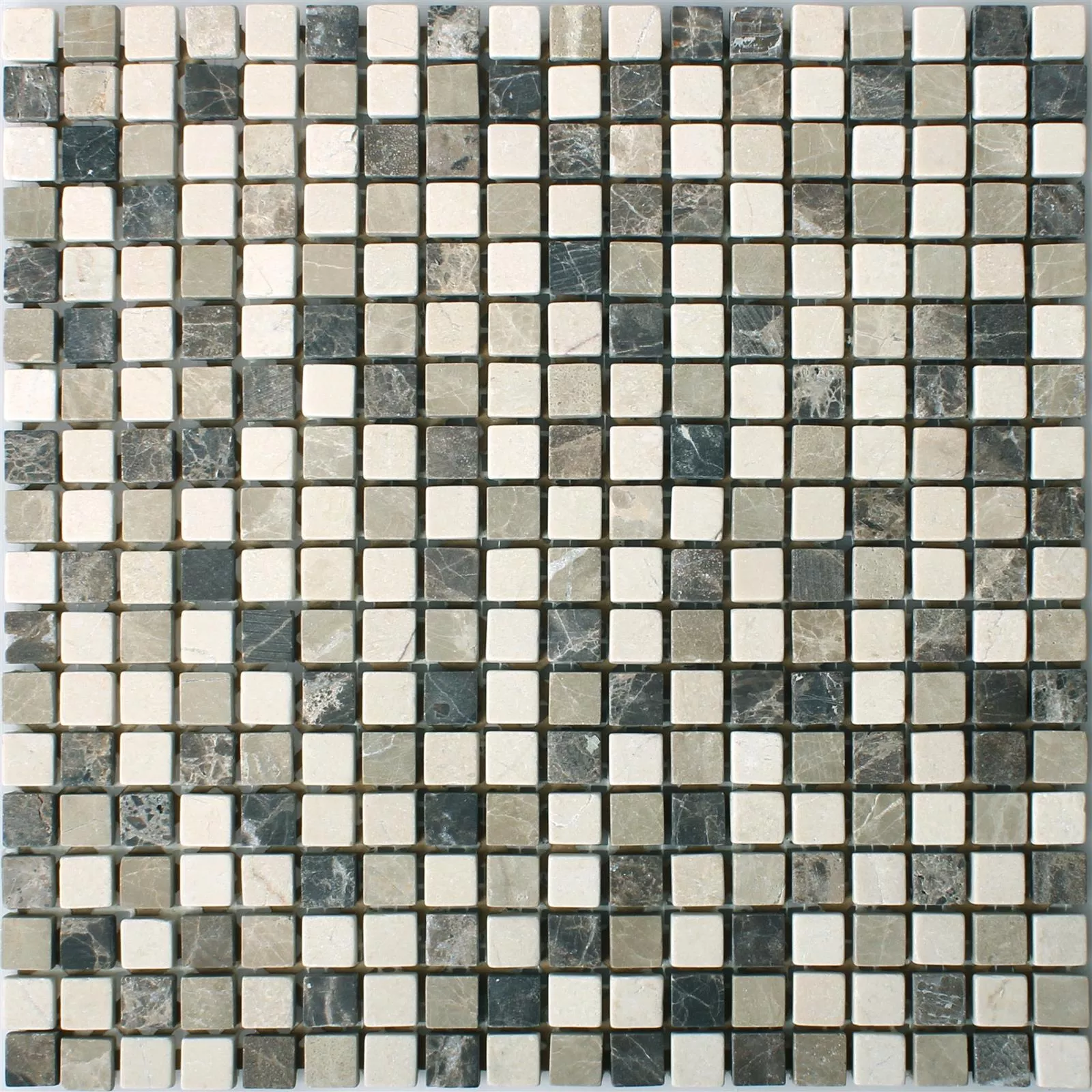 Muster von Mosaikfliesen Marmor Waranya Castanao Biancone