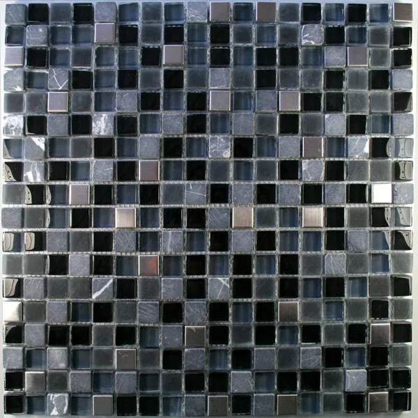 Muster von Mosaikfliesen Glas Marmor Edelstahl Schwarz Mix