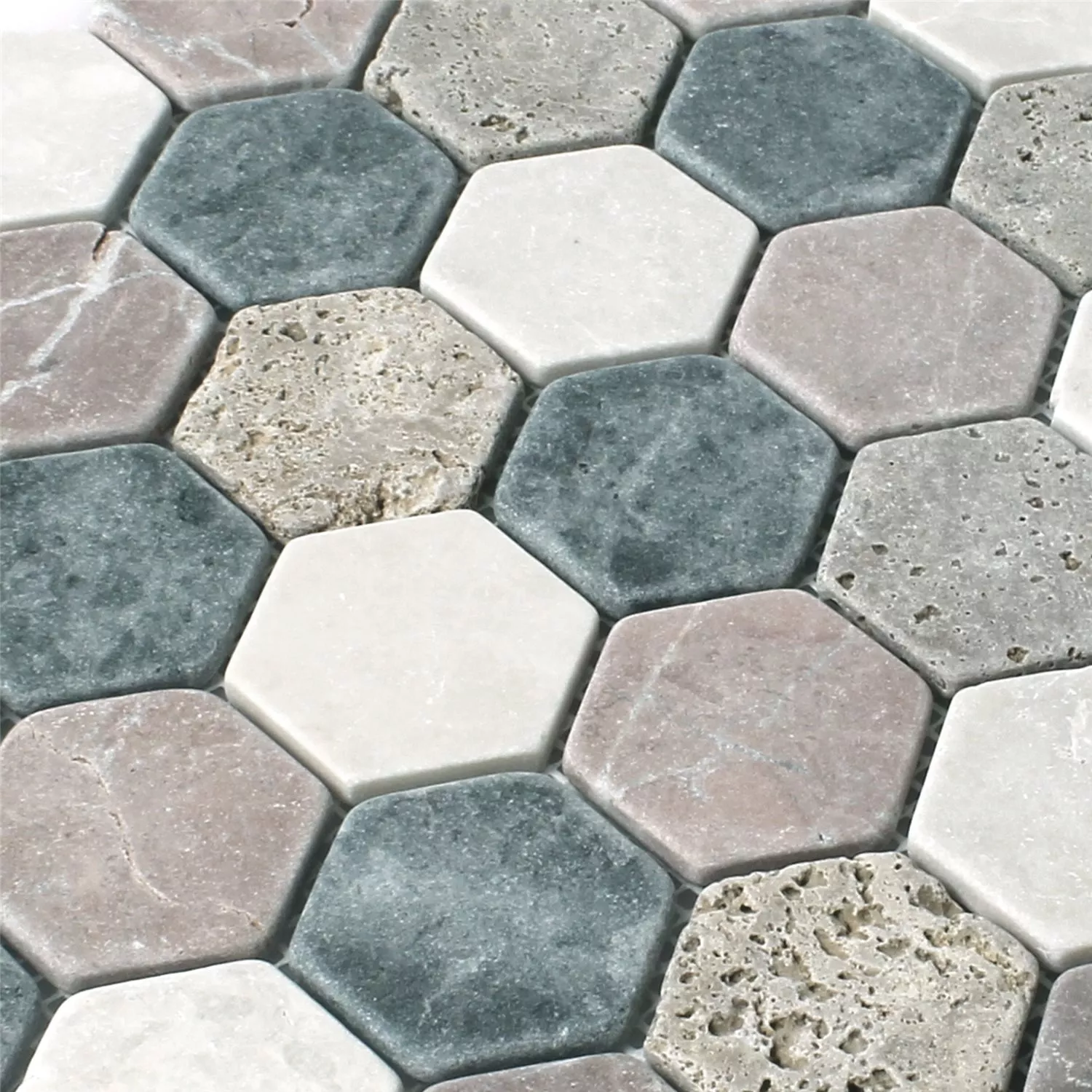 Mosaikfliesen Marmor Tarsus Hexagon Bunt