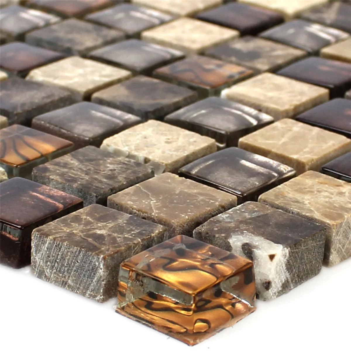 Muster von Mosaikfliesen Glas Naturstein Beige Braun 