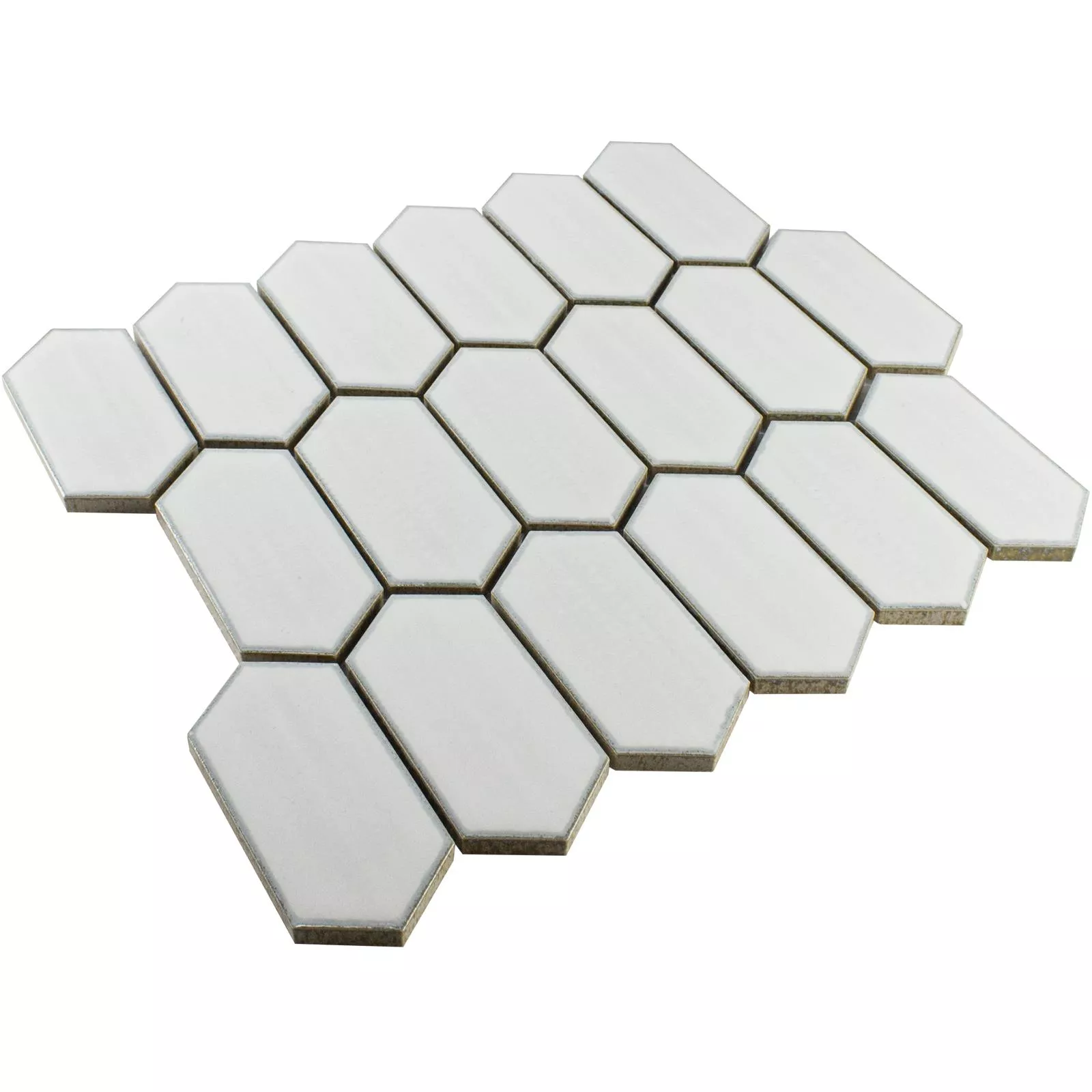 Muster von Keramik Mosaikfliesen McCook Hexagon Lang Weiß