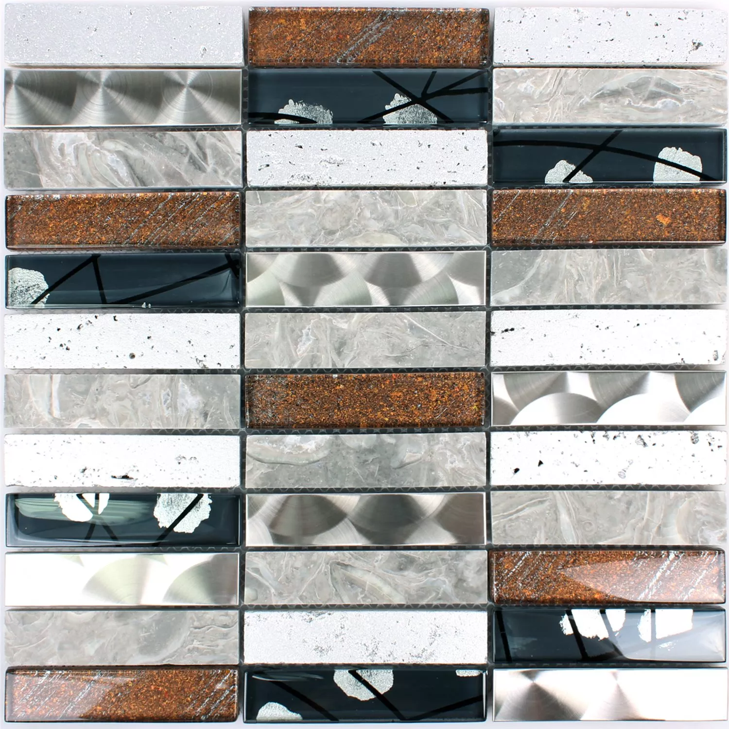 Muster von Mosaikfliesen Musical Glas Stein Stahl Mix Grau