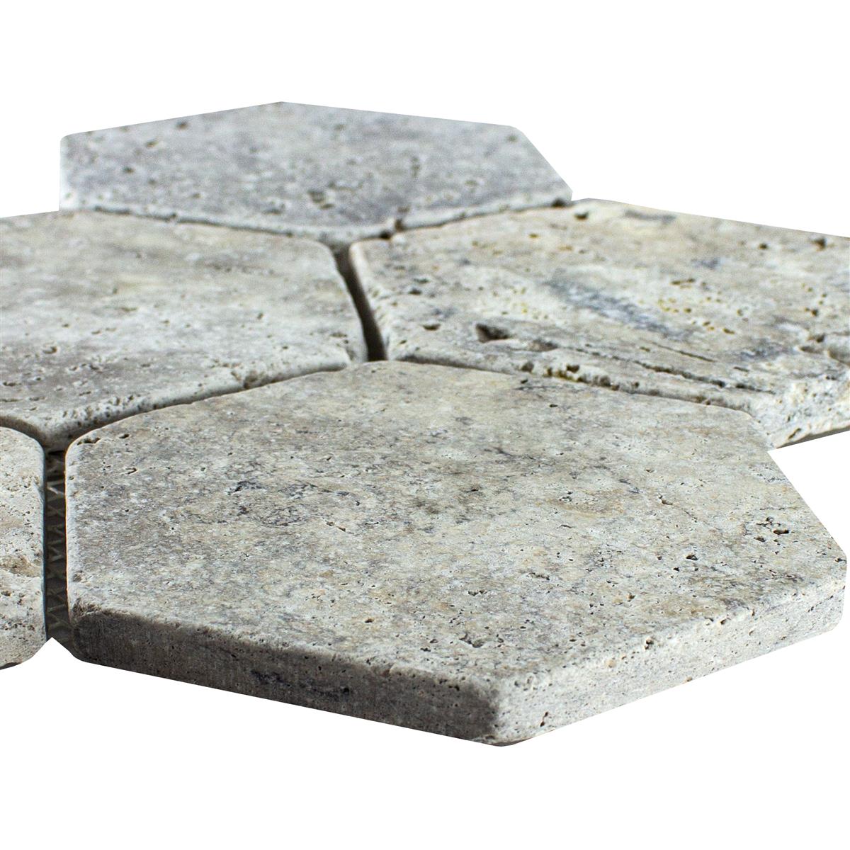 Travertin Naturstein Mosaikfliesen Mercado Sechseck Silber
