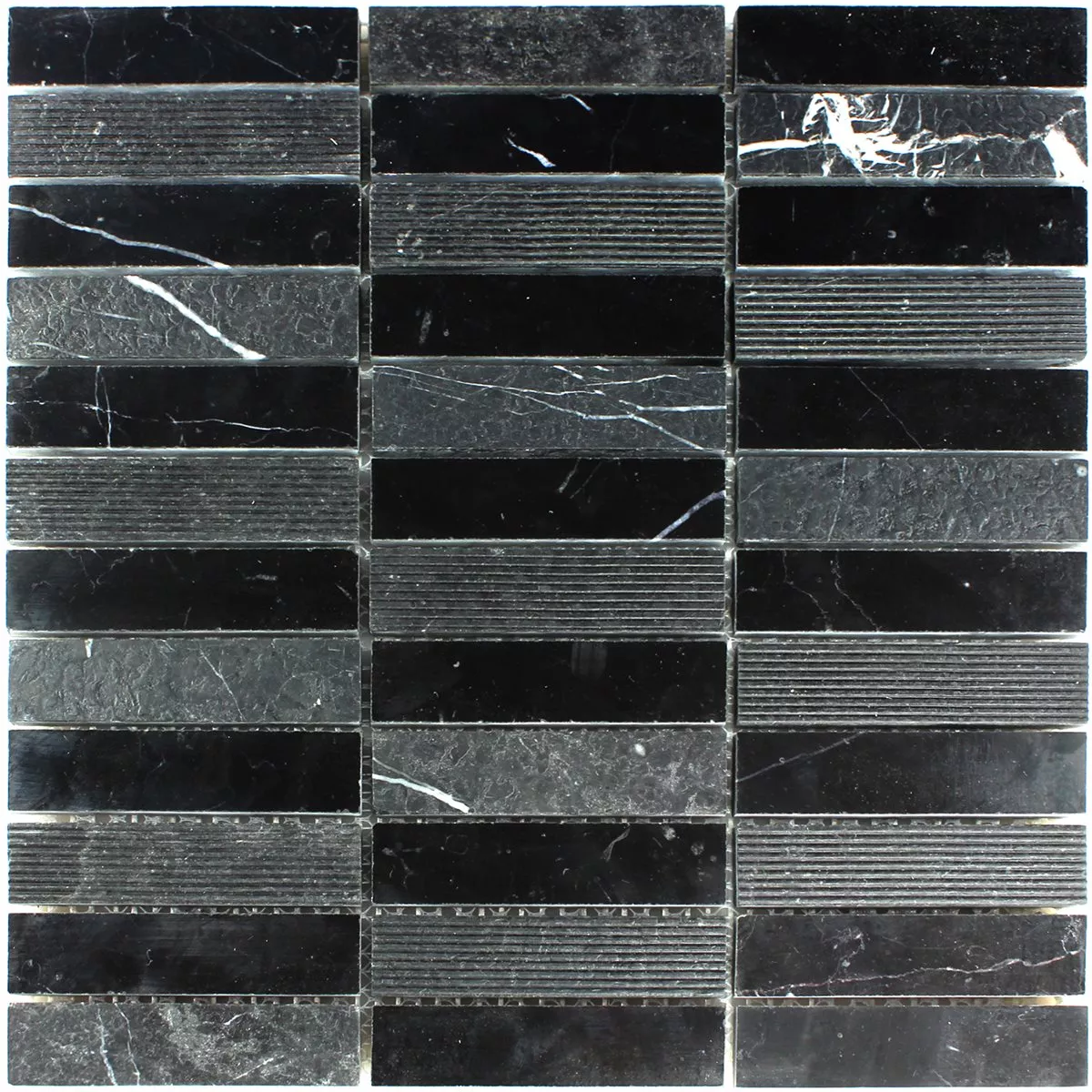Muster von Mosaikfliesen Marmor Stäbchen Poliert Schwarz
