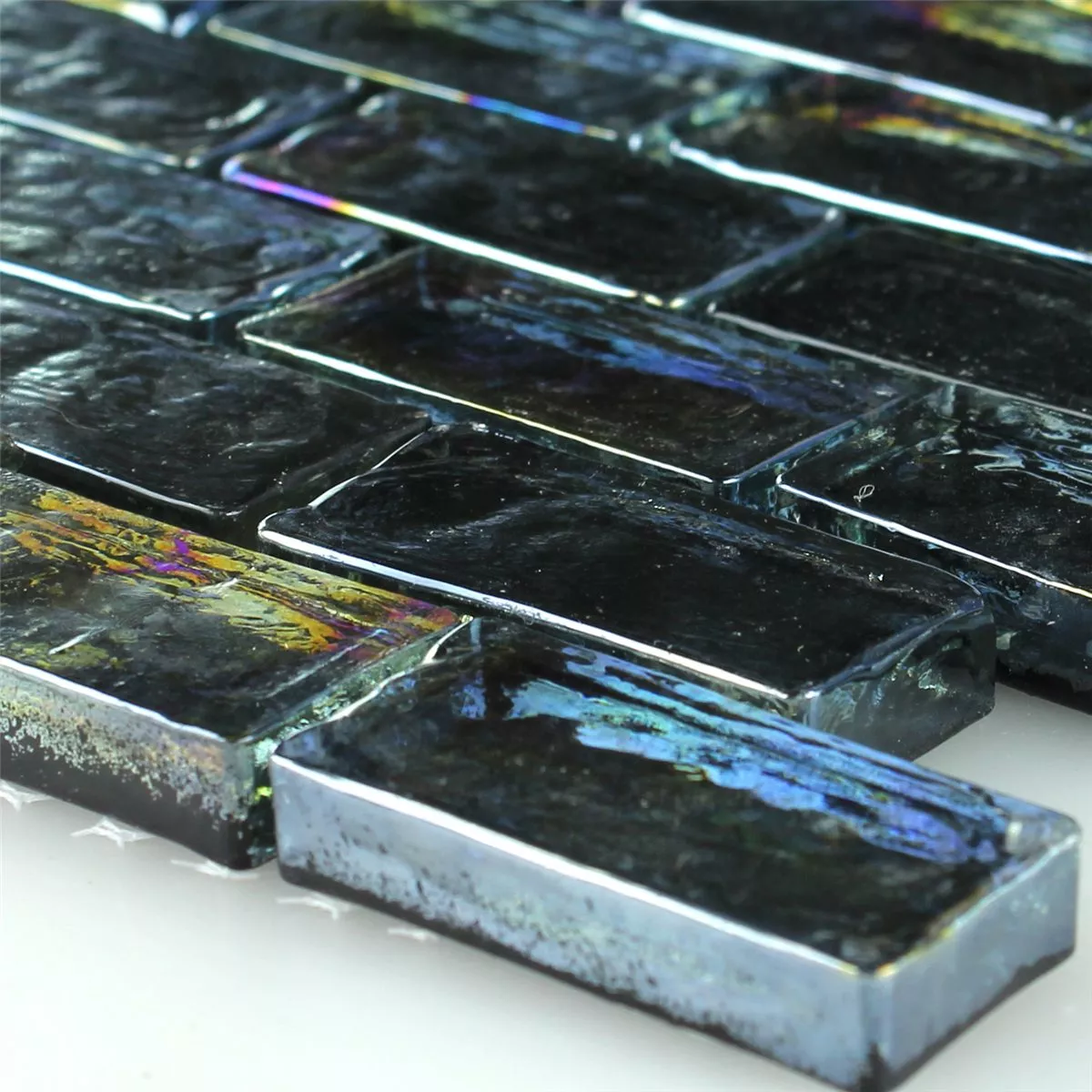 Mosaikfliesen Glas Effekt Petrol Black 20x42x8mm