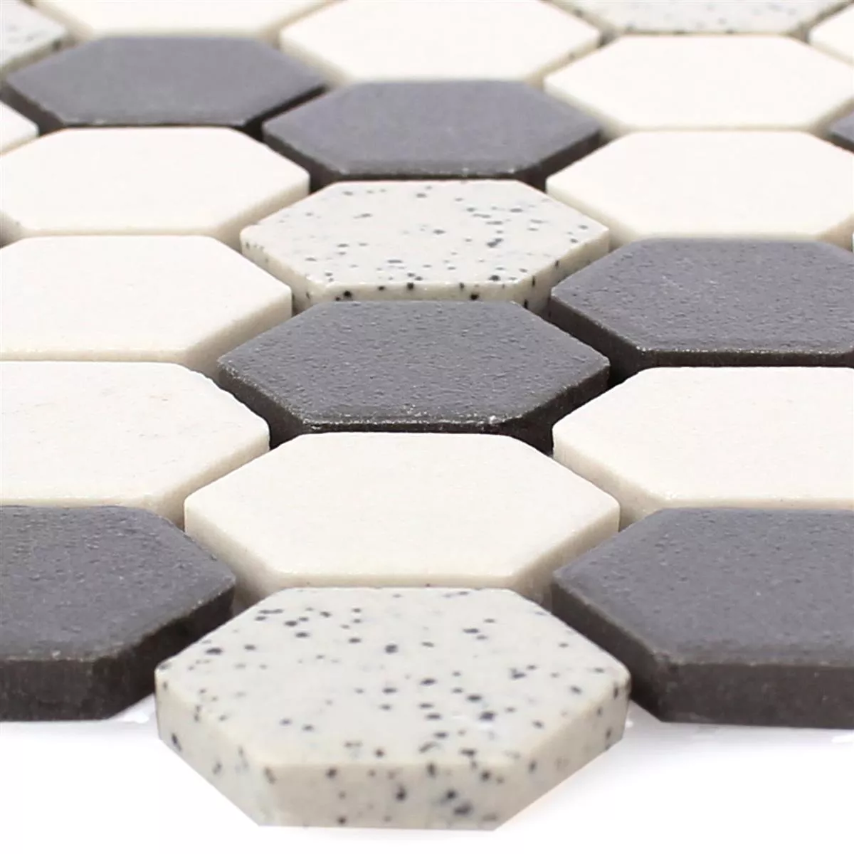 Muster von Keramik Mosaikfliesen Monforte Hexagon Schwarz Grau