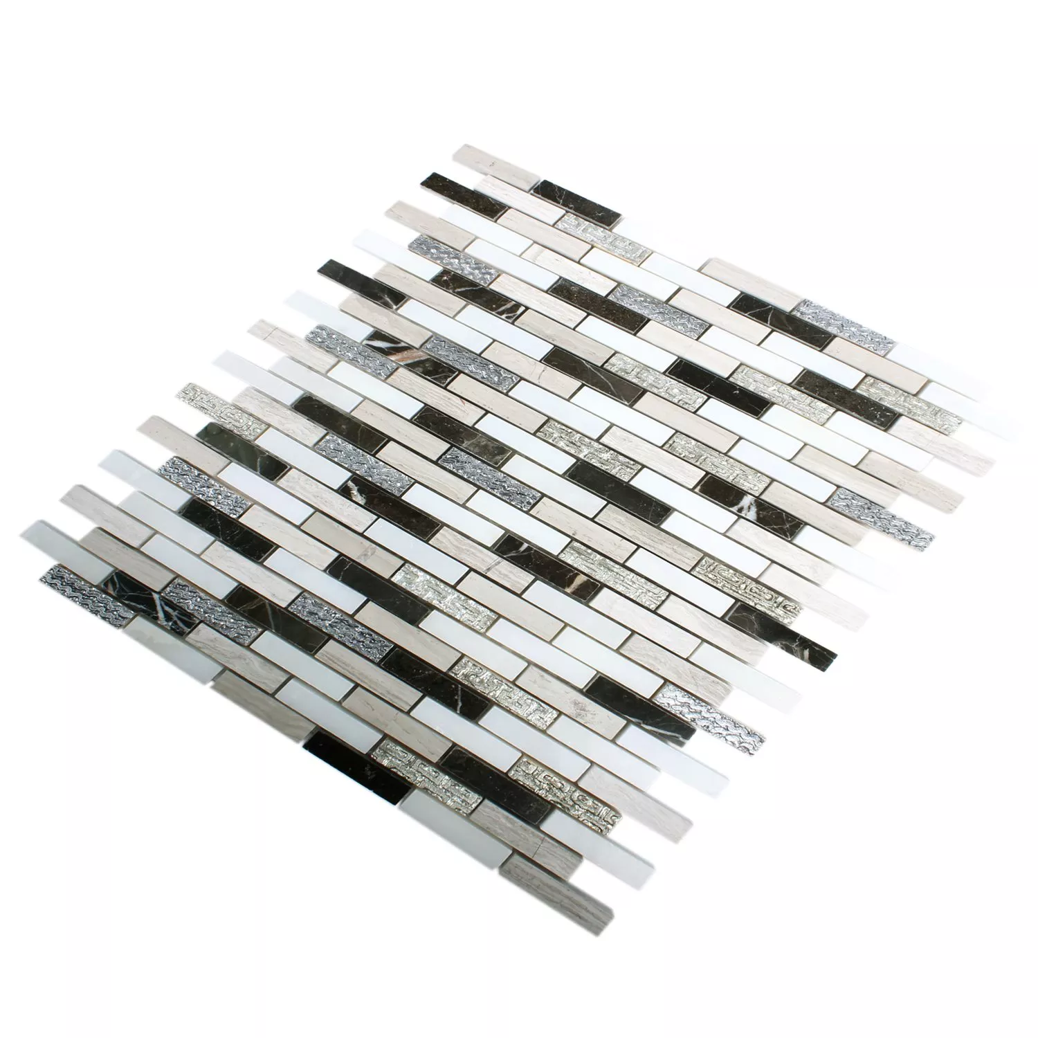 Mosaikfliesen Sicilia Silber Braun Weiss Grau Brick