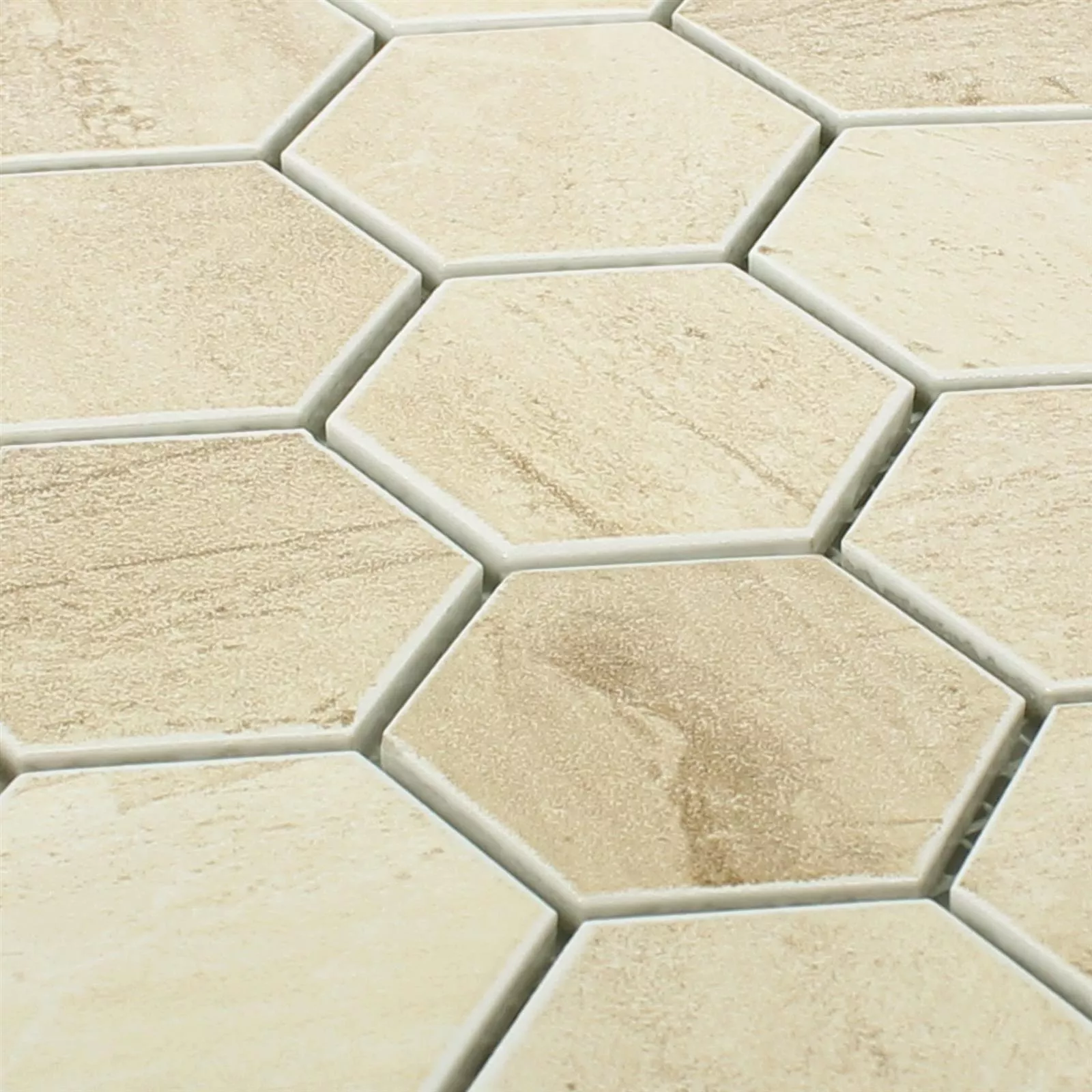 Muster von Keramik Betonoptik Mosaikfliesen Shepherd Hexagon Beige