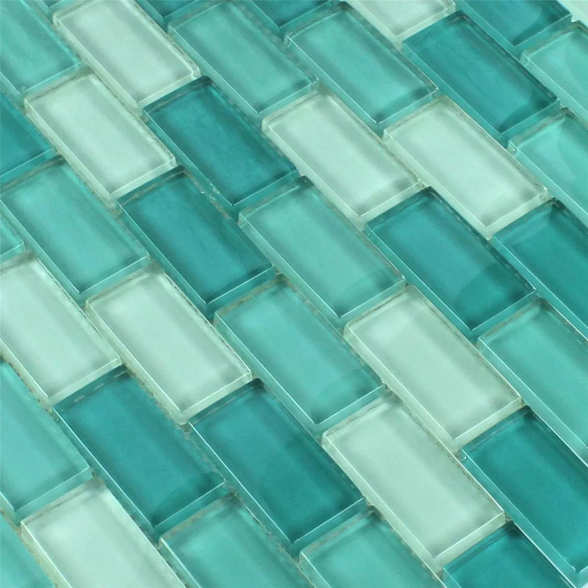 Muster von Mosaikfliesen Glas Crystal Brick Grün Mix