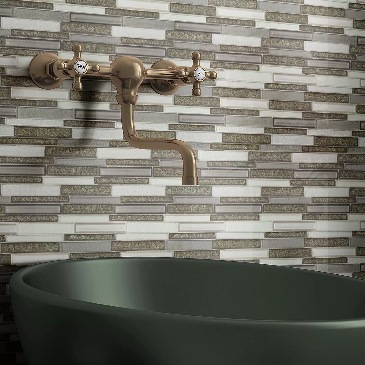 Muster von Glas Naturstein Mosaik Crystal Springs Brick Grau