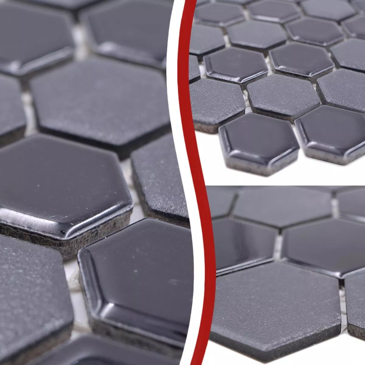 Keramikmosaik Tripolis Schwarz Hexagon