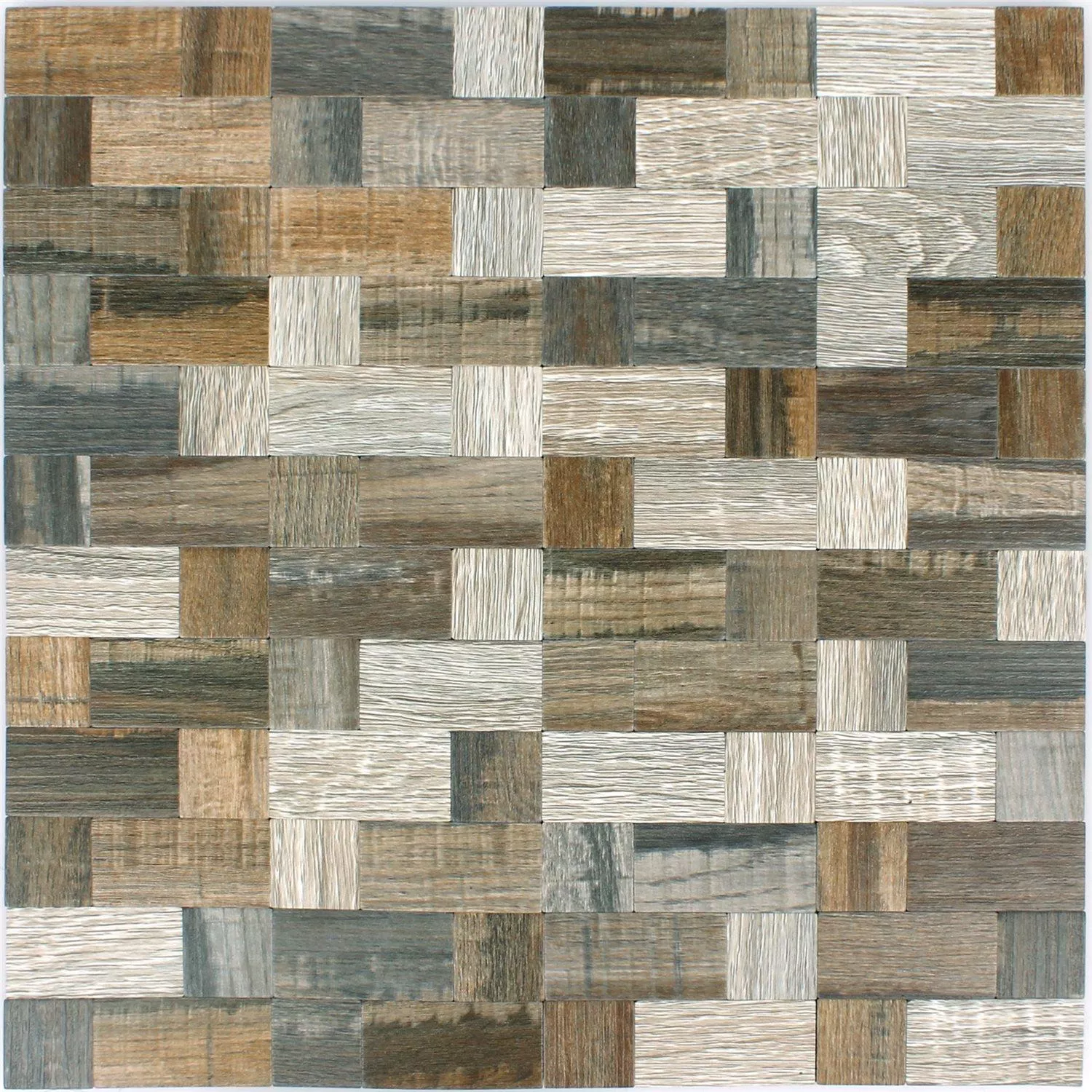 Muster von Mosaikfliesen Holzoptik Metall Selbstklebend Morelia Kombi
