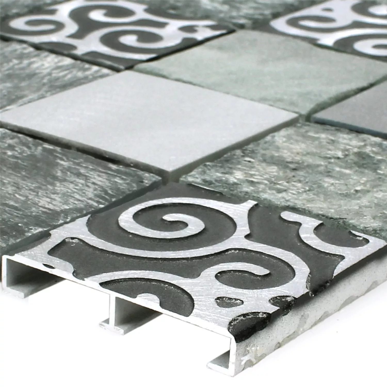 Mosaikfliesen Glas Naturstein Aluminium Valdivia Grau